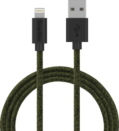 Smartline USB-A til Lightning flettet kabel 2 m (mørkegrøn)