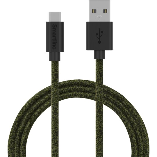 Smartline USB-A til USB-C flettet kabel 2 m (mørkegrøn)