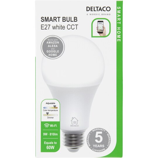 Deltaco E27 smart-pære (hvid)