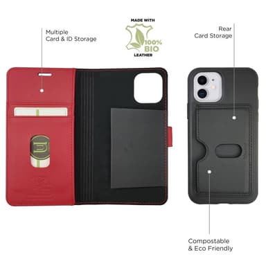 Miljøvenligt Ægte læder iPhone 11 2 in 1 tegnebog etui -Black/Red