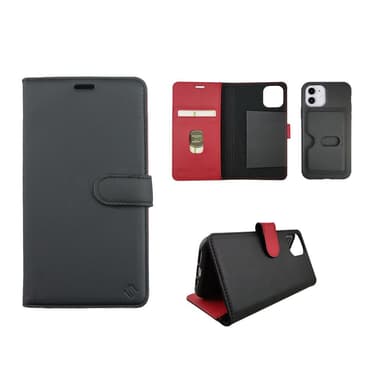 Miljøvenligt Ægte læder iPhone 11 2 in 1 tegnebog etui -Black/Red
