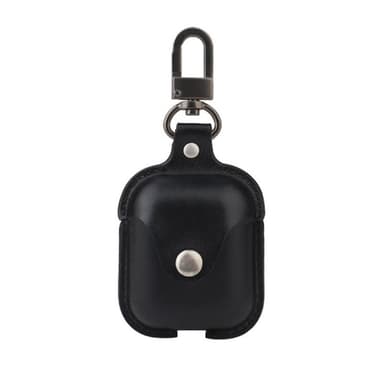 Læder cover med knap / karabinhætte til AirPods : farve - sort