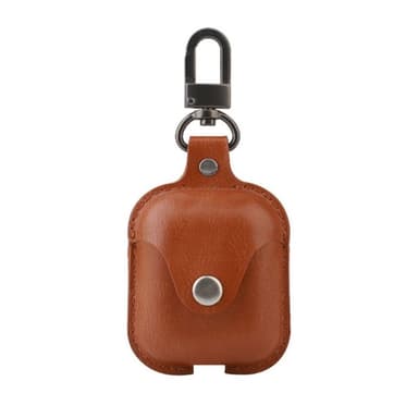Læder cover med knap / karabinhætte til AirPods : farve - brun