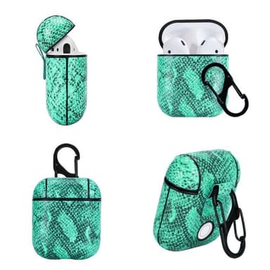 Snakeskin mønsteretui med karabinhætte til AirPods : farve - turkis