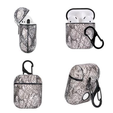 Snakeskin mønsteretui med karabinhætte til AirPods : farve - Grå