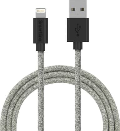Smartline USB-A til Lightning flettet kabel 2 m (grå)