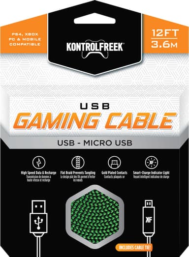 KontrolFreek USB gaming-kabel til PS4 og Xbox One (grøn/sort)
