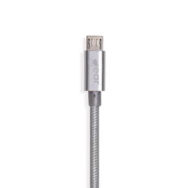GEAR Ladekabel Premium MicroUSB 1.5m Sølv Rund Nylonkabel Metalhus