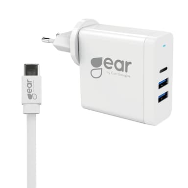 GEAR Lader 220V 2xUSB-A 1xUSB-C 4,8A 12-20V + 2.0m Kabel