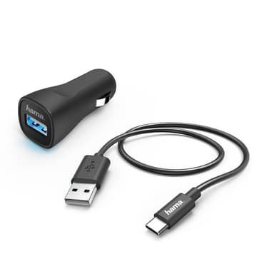 HAMA Lader 12V USB-C 2,4A Løst Kabel 1m Sort