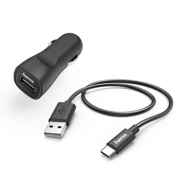 HAMA Lader 12V USB-C 2,4A Løst Kabel 1m Sort