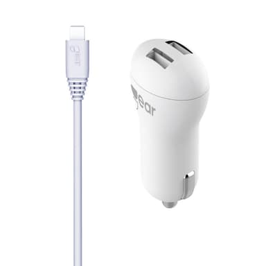 GEAR Lader 12/24V 2xUSB 2,4A USB-C 2.0 Kabel Rund 1m gen2 Hvid
