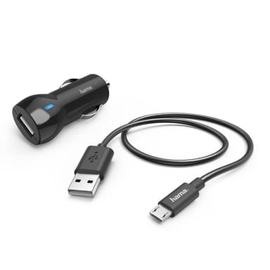 HAMA Lader 12V Micro-USB 2,4A Løst Kabel 1m Sort