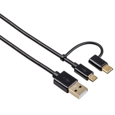 HAMA Synkkabel MicroUSB USB-C 2i1 1.0m Sort