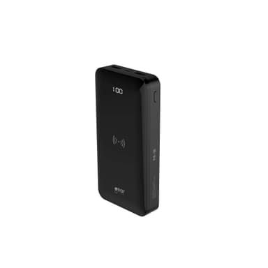GEAR Powerbank 20.000mAh LiPolymer 5W-Qi 18W-PD 3A 1xUSB-C 2xUSB-A 1xMicroUSB LEDindikator Sort