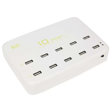 KIT Lader 220V 10xUSB 12A Hvid Bordlader