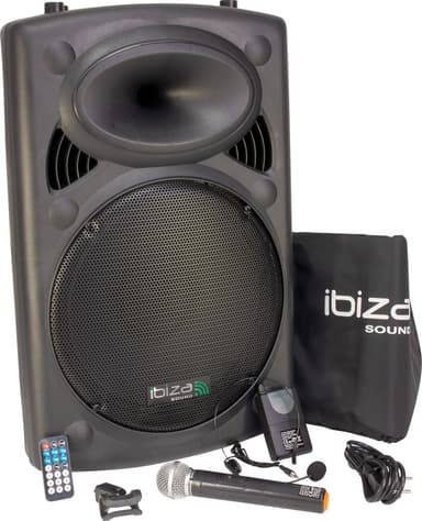 Ibiza sound transportabel 15"" højttalersystem med usb, mp3, bt, rec, vox & mikrofoner, sort Ibiza sound transportabel 15"" højttalersystem med usb, mp3, bt, rec, vox & mikrofoner, sort