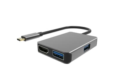NÖRDIC 1 til 4 USB C-dockingstation 1xHDMI 4K 30Hz 1xUSB C 60W PD 2xUSB3.1 5Gbps MST-funktion Aluminium Rumgrå