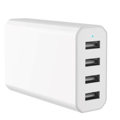 NÖRDIC USB Ladestation 4portar 5V 2,4a hver port samlede 8A med ledning hvid