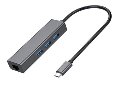 NÖRDIC C USB til Ethernet Giga netværksadapter med 3xUSB 3.1 hub, Aluminium Space Grey