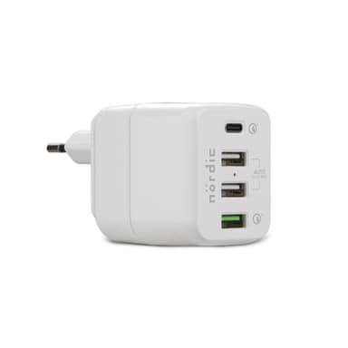 NÖRDIC 45W 4Ports Oplader 1xUSB C 45W Power Delivery og 1xUSB En 18W Quick Charger 3,0 2xUSB A 15V