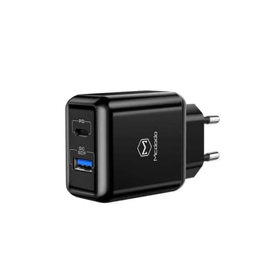 Mcdodo CH-689 C USB oplader 18W PD3 QC3.0 og USB A sort QC 3.0
