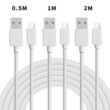 NÖRDIC kabelsæt 3 pak 0,5m + 1m + 2m Lightning (Non MFI) til USB A 2.0 480Mbps 2,4a hvid Iphone og covers
