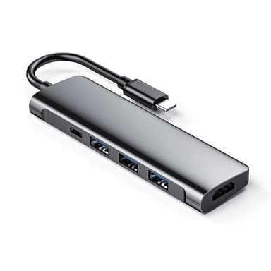 NÖRDIC 1 til 5 USB C-dockingstation 1xHDMI 4K 30Hz 1xUSB C PD 60W 3xUSB3.1 5Gbps MST-funktion Aluminium Space Grey