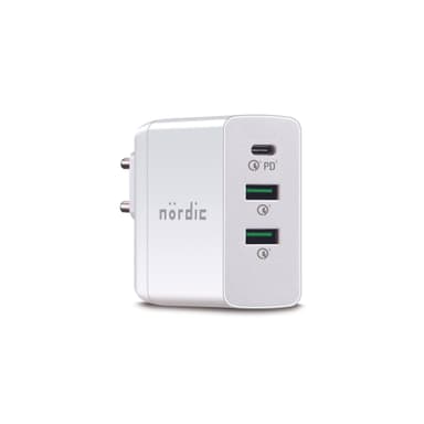 NÖRDIC 45W 3Ports Oplader 1xUSB C 45W Power Delivery 3,0 Quick Charger 4, 2xUSB En 18W Hurtiglader 3