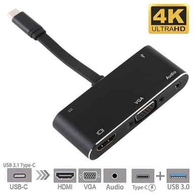 sandaler voksenalderen Melankoli 3-i-1 USB-Type-C til PD + HDMI + VGA + Audio + USB 3.0 Hun | Elgiganten