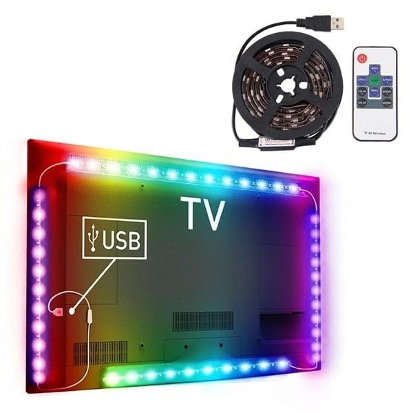 Fra Lænestol Hængsel USB-drevet TV-belysning / LED-lyskæde med Fjer - 12W 60 LEDs SMD 5050 RGB  1x1m | Elgiganten