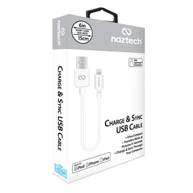 Naztech USB A-Lightning kabel 15cm - Hvid
