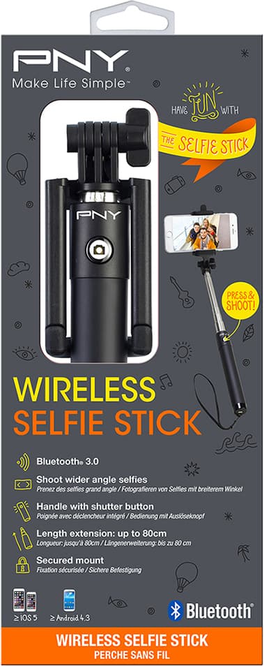 PNY trådløs selfie-stick 80 cm (sort)