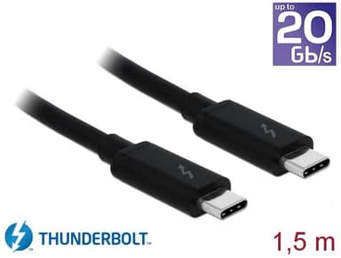 DeLock 84846 Thunderbolt3 Cable 1.5m 20Gbps 60W Strømafgivelse USB C til USB C 4K UHD Video Black