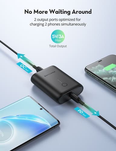 RAVPower Pioneer 10.000 mAh 18W PD + QC 2 Powerbank, Sort
