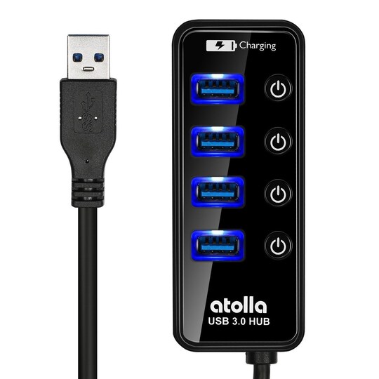 renovere Velsigne Skoleuddannelse atollidae 4ports USB 3.0 Hub 5Gbps med en ekstra port til opladning 2,4a  individuel on-off kontakt med LED for hver port | Elgiganten