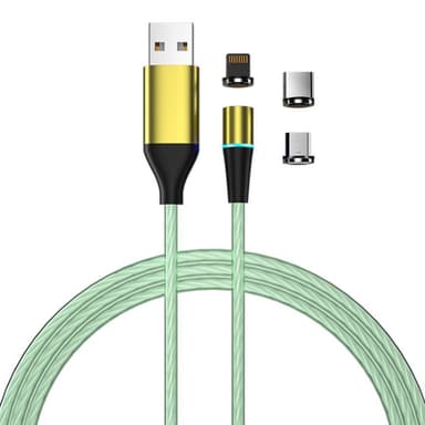 Opladningskabel med LED & støvstik - MicroUSB / USB-C / Lightning - Grøn