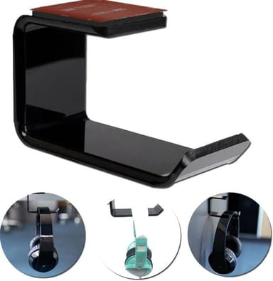 NÖRDIC universel øretelefon holder i plast, der er knyttet under bordet, sort