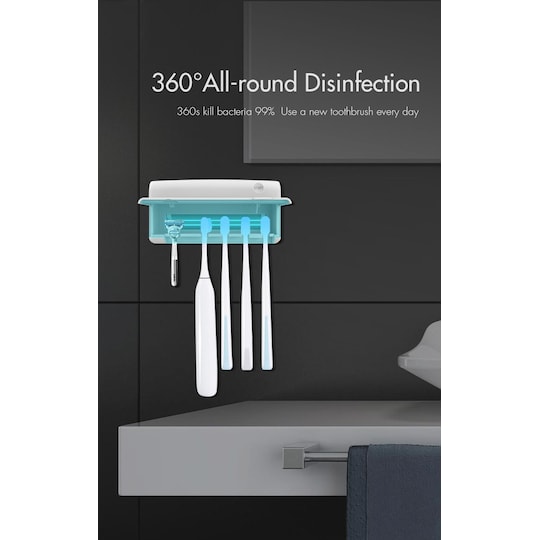 Sterilisator til tandbørster - tandbørsteholder med UV-desinfektion