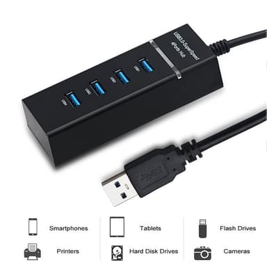 USB 3.0-hub med fire porte - sort