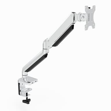 NÖRDIC Monitorarmbordbeslag til 1 skærm med gasfjeder, vippelig og drejelig, i aluminium og stål, sølv, skærmmontering
