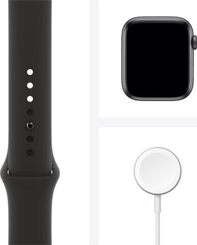 Apple Watch SE 44mm GPS (gray alu/sort sportsrem)