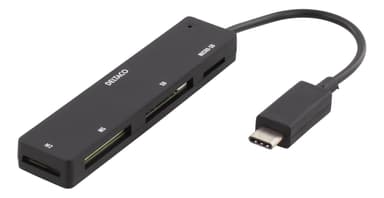 DELTACO USB 2.0 memory card reader, USB-C, 4-slot, black