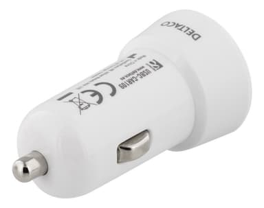 DELTACO car charger, 5 V, 3 A, 15 W, USB-C female, USB-A female, white