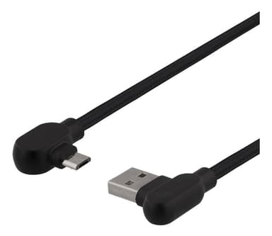DELTACO angled USB-A to angled USB Micro-B cable, 1m, 3A, USB 2.0, bra
