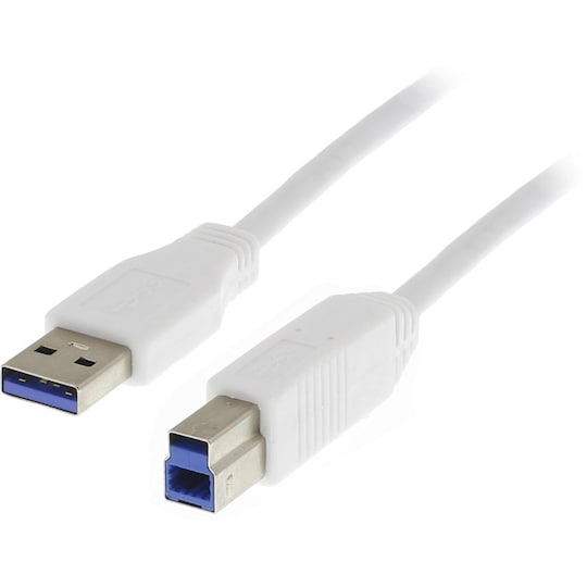 DELTACO USB 3.0 kabel, Type A han - Type B han, 3m, hvid