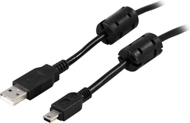 DELTACO USB 2.0 kabel Type A han - Type Mini B han, ferritkerner, 2m,