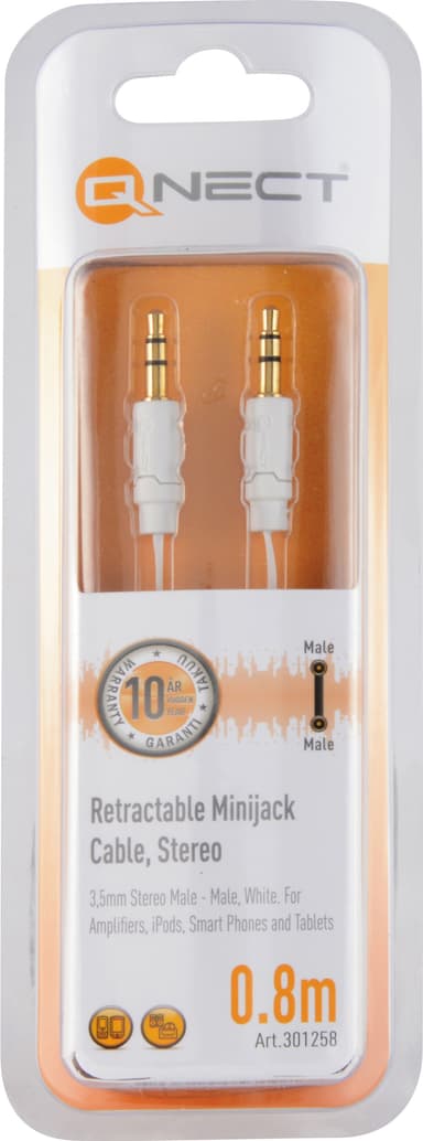 Qnect lydkabel 3,5 mm jack - 3,5 mm jack (0,8 m)