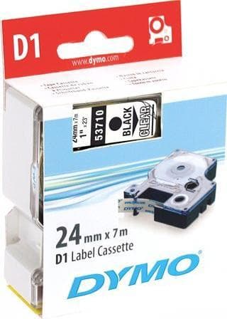 DYMO D1, markeringstape, 24mm, sort tekst på transparent tape, 7m - 5