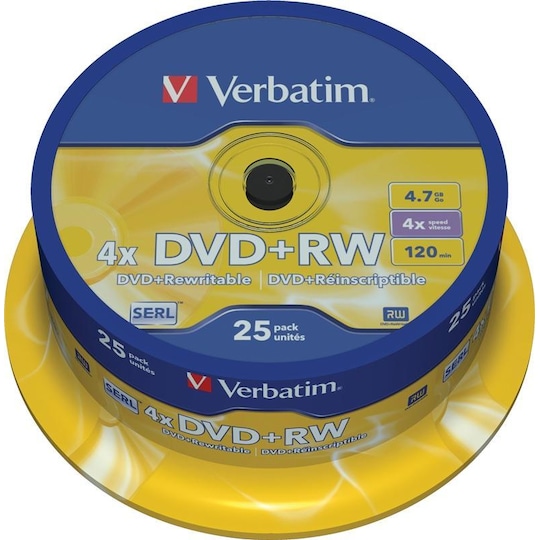 Verbatim DVD+RW, 1-4x, 4,7 GB/120 min, 25-pack spindel, SERL